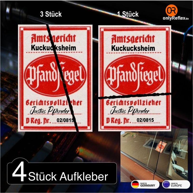 Pfandsiegel Joke - witziger Aufkleber (4 Stück 10x7 cm)