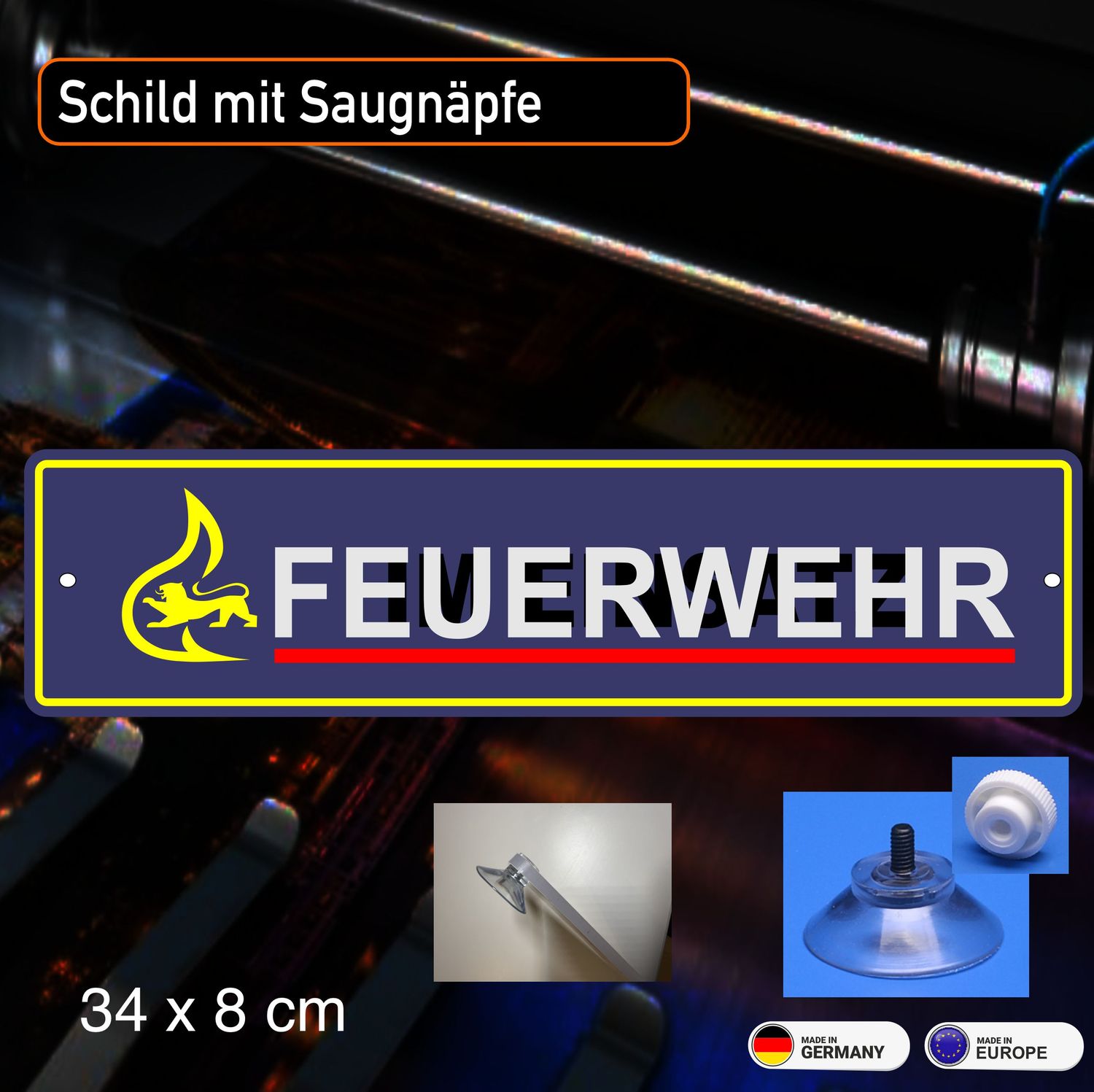 Feuerwehr Stauferlöwe Schild mit Saugnapf- 34x8 cm