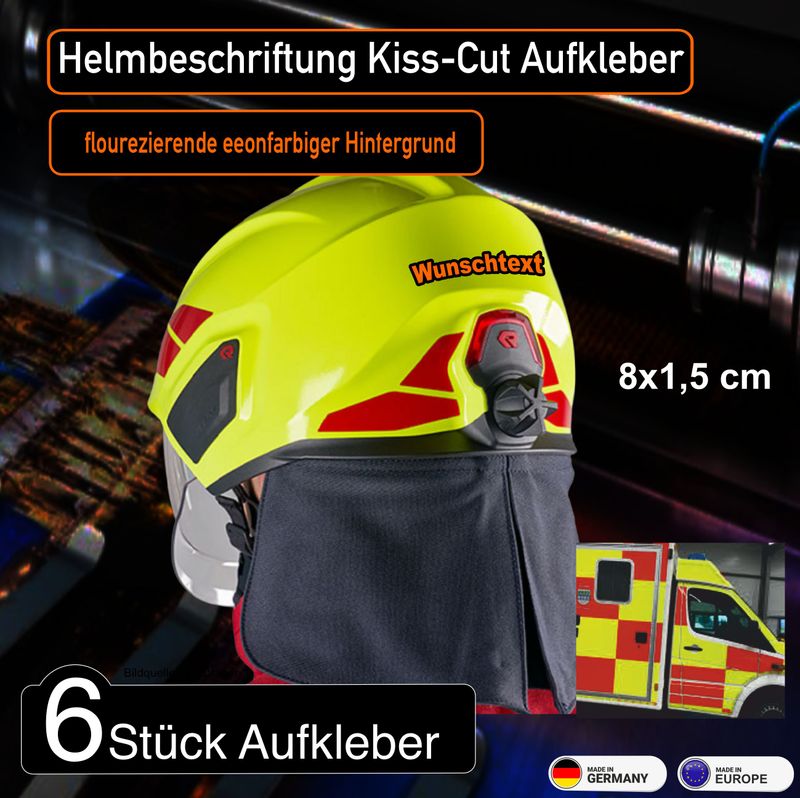 Helmbeschriftung "Wunschtext" Kiss-Cut - 6 neonfarbige fluoreszierende  Aufkleber