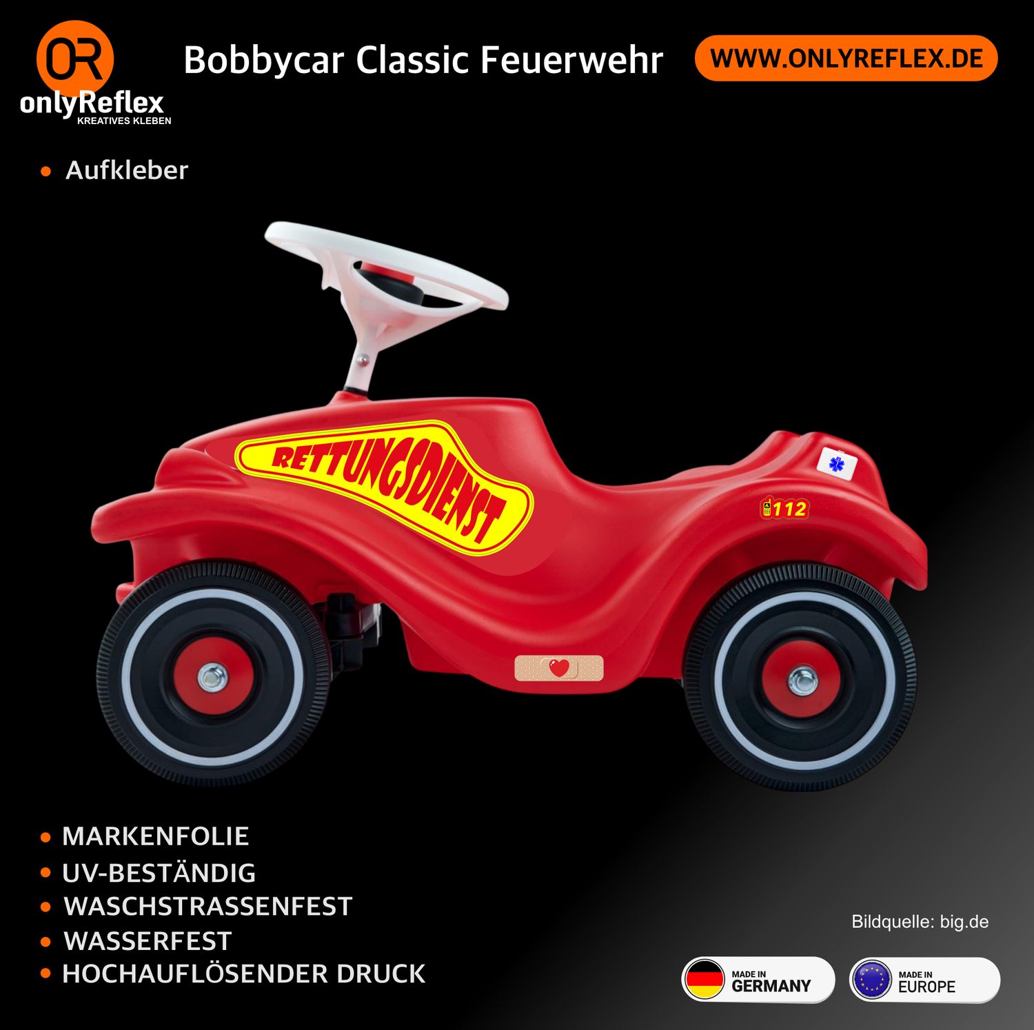 Rettungsdienst Bobby Car Classic , Aufkleber Rettungsdienst Bobby Car Classic , Aufkleber