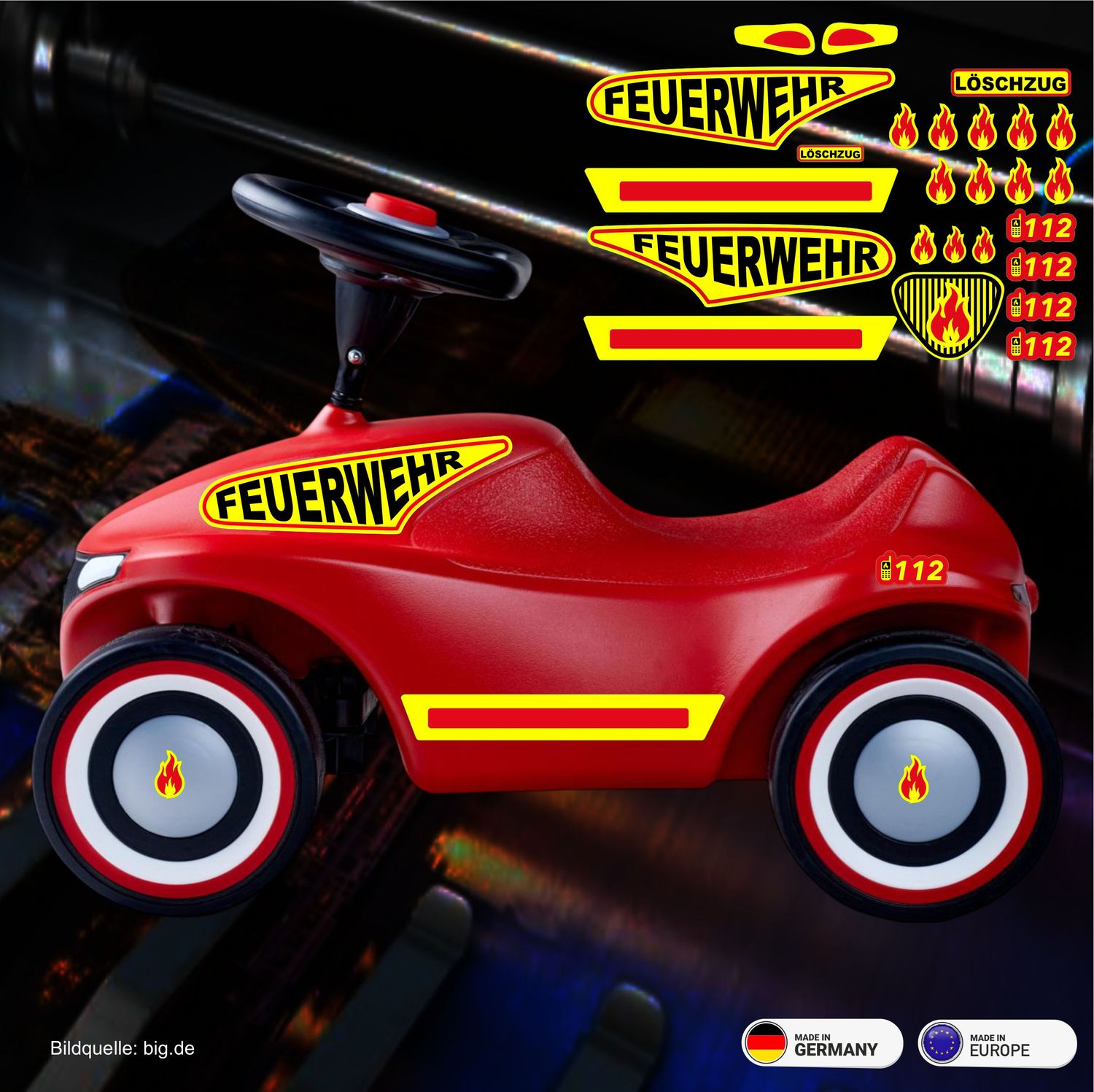 Feuerwehr Bobby Car NEO , Aufkleber Feuerwehr Bobby Car NEO , Aufkleber