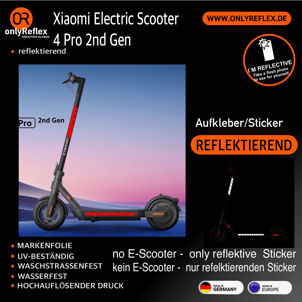 Xiaomi E-Scooter 4 Pro 2nd Gen - retroreflektierende / fluoreszierende Aufkleber Xiaomi E-Scooter 4 Pro 2nd Gen - retroreflektierende / fluoreszierende Aufkleber