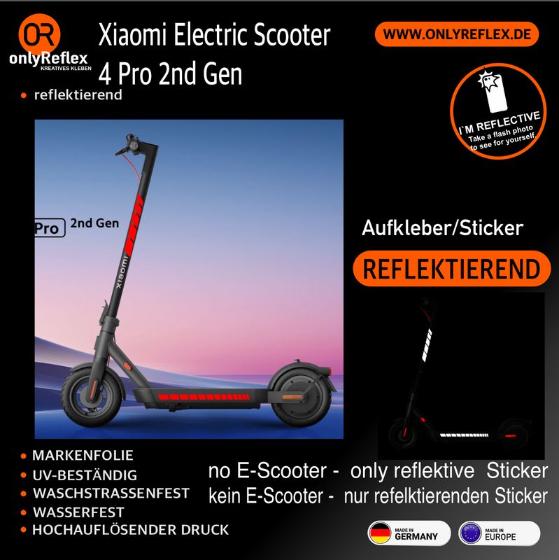 Xiaomi E-Scooter 4 Pro 2nd Gen - retroreflektierende / fluoreszierende Aufkleber Xiaomi E-Scooter 4 Pro 2nd Gen - retroreflektierende / fluoreszierende Aufkleber