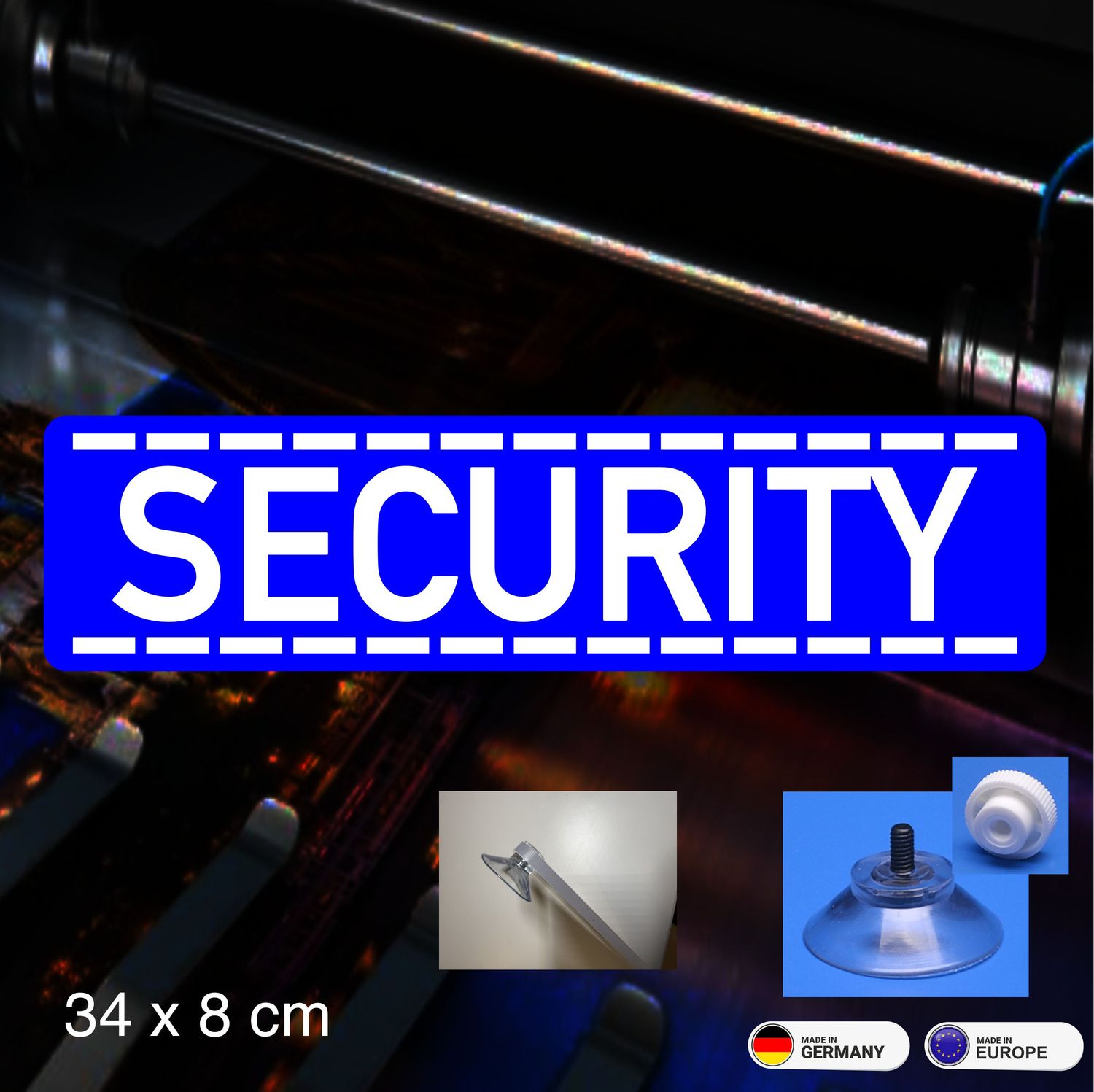 Security - Schild mit Saugnapf, 34x8 cm Security - Schild mit Saugnapf, 34x8 cm