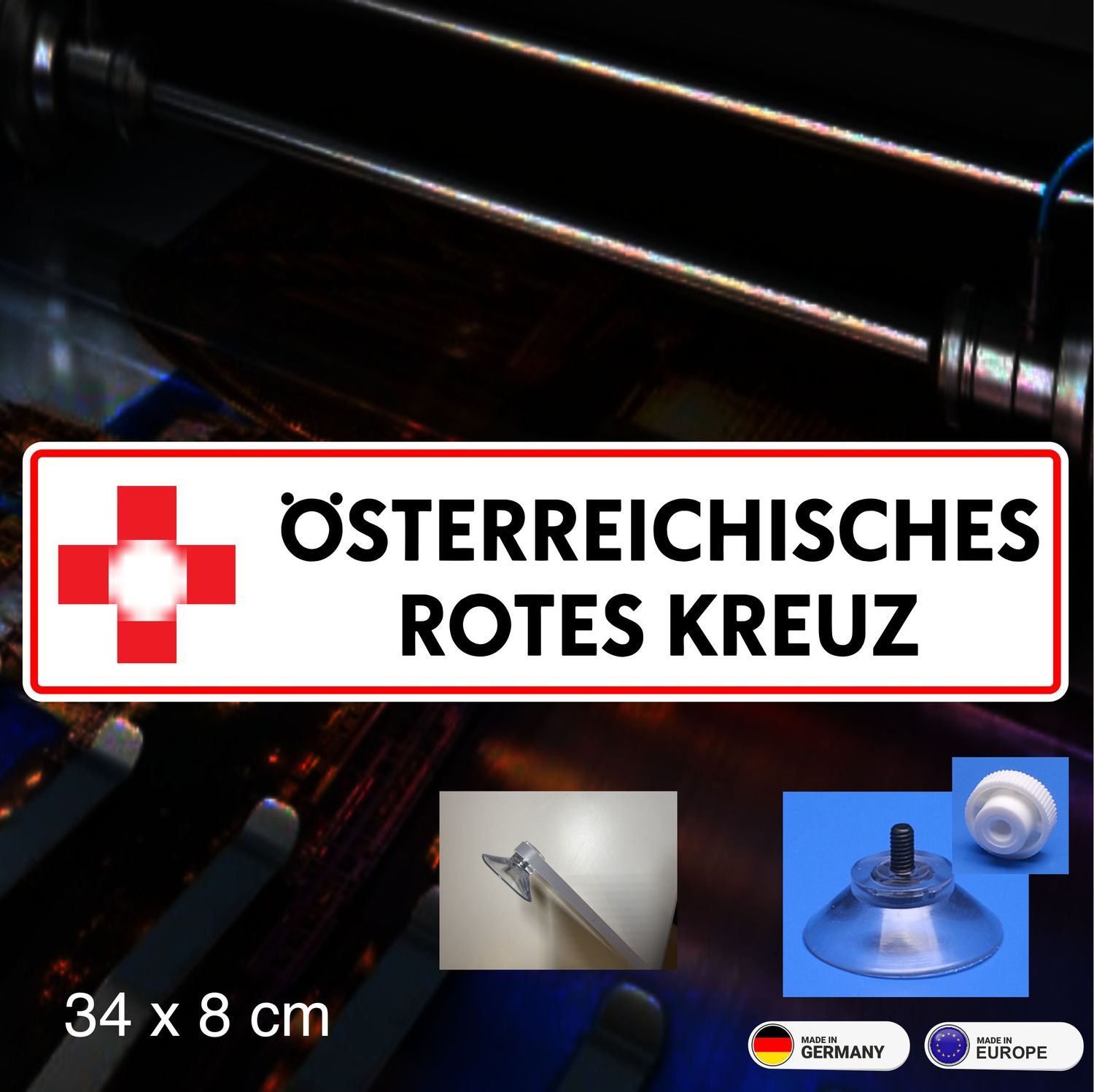 Österreichisches Rotes Kreuz - Schild mit Saugnapf, 34x8 cm Österreichisches Rotes Kreuz - Schild mit Saugnapf, 34x8 cm