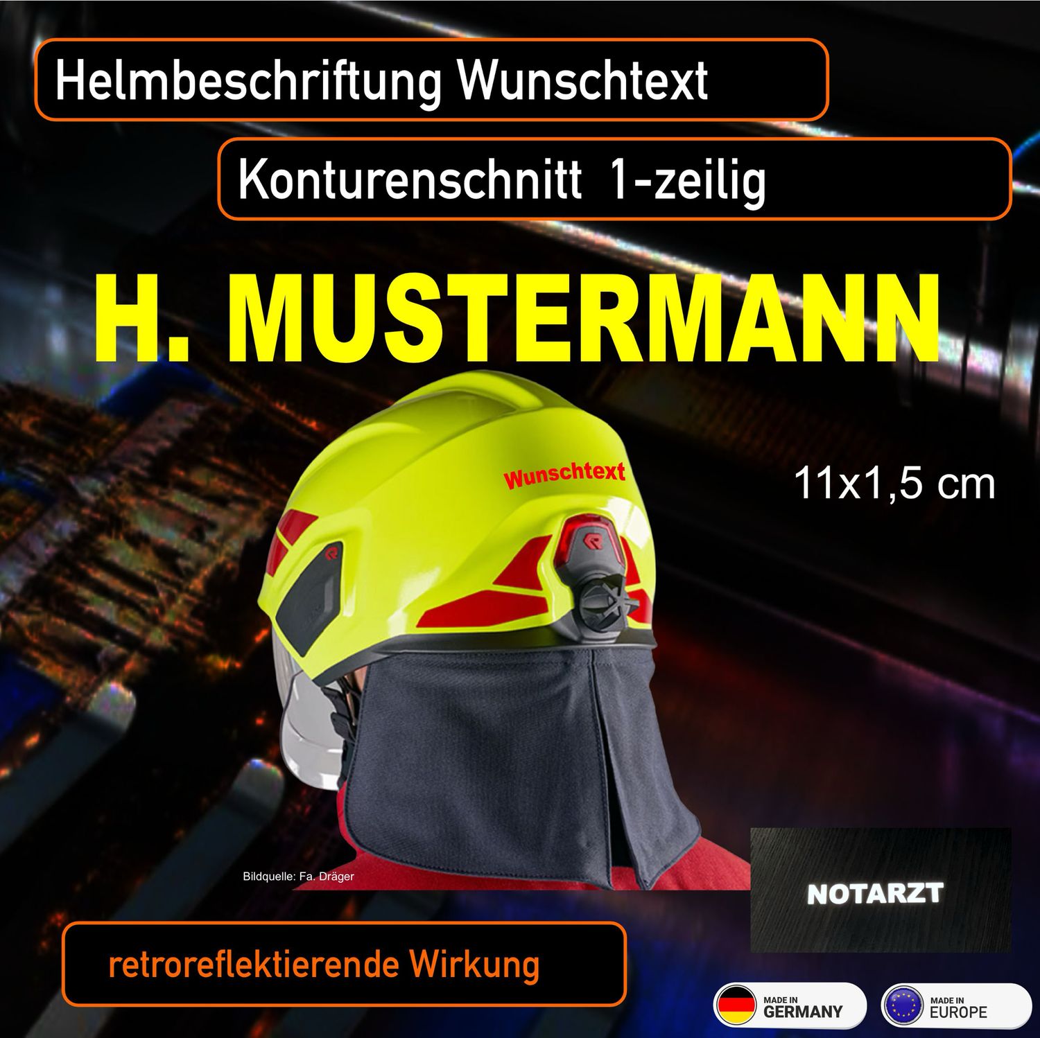 Helmbeschriftung Helmbeschriftung "Wunschtext" Konturenschnitt, 11 cm