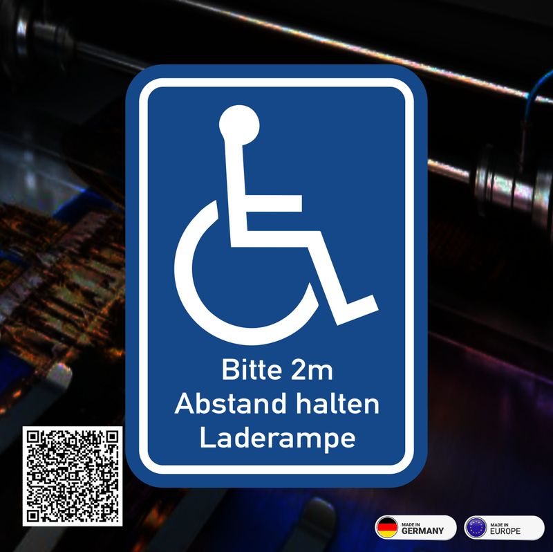 Behinderung  Rollstuhl - 2 m Abstand Laderampe  Aufkleber