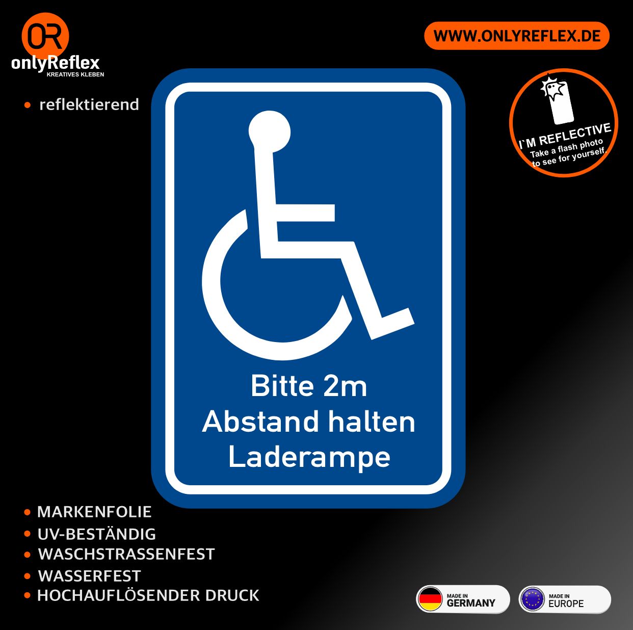 Behinderung Rollstuhl - 2 m Abstand Laderampe Aufkleber Behinderung Rollstuhl - 2 m Abstand Laderampe Aufkleber