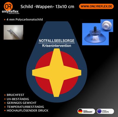 Notfallseelsorge Krisenintervention Wappen, Schild mit Saugnapf Notfallseelsorge Krisenintervention Wappen, Schild mit Saugnapf