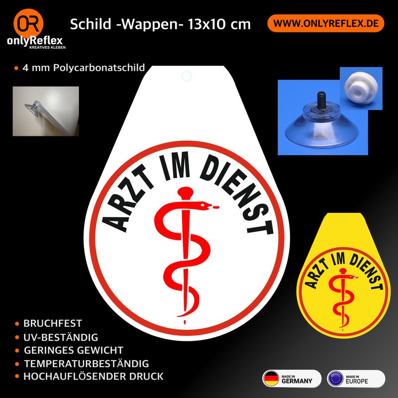 ARZT im Dienst, Schild mit Saugnapf ARZT im Dienst, Schild mit Saugnapf