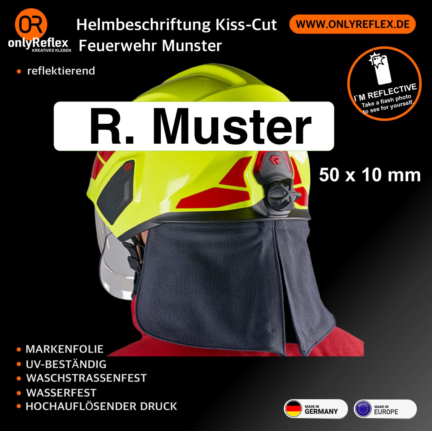 Feuerwehr Munster - Helmbeschriftung Feuerwehr Munster - Helmbeschriftung "NAME" - 50x10 mm
