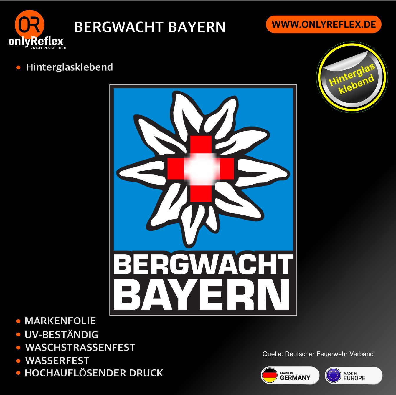 Bergwacht Bayern  - Aufkleber - Hinterglasklebend