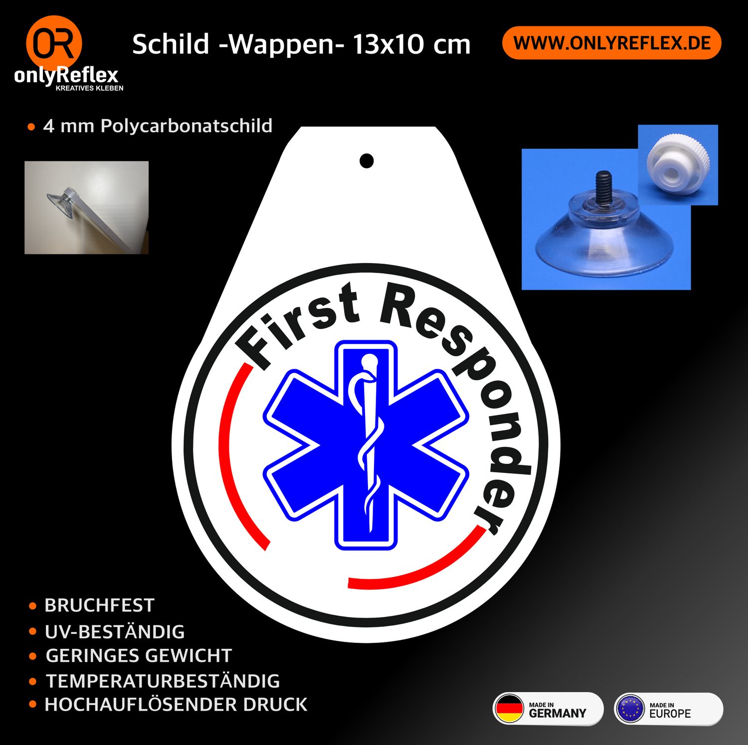 First Responder Star of Life Wappen, Schild mit Saugnapf First Responder Star of Life Wappen, Schild mit Saugnapf