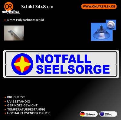 Notfallseelsorge Style 2 - Schild mit Saugnapf, 34x8 cm Notfallseelsorge Style 2 - Schild mit Saugnapf, 34x8 cm