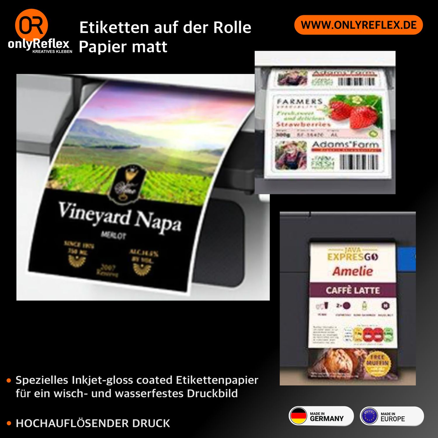 Etiketten auf der Rollen, Wisch- und Wasserfest, Tinte, matt Etiketten auf der Rollen, Wisch- und Wasserfest, Tinte, matt