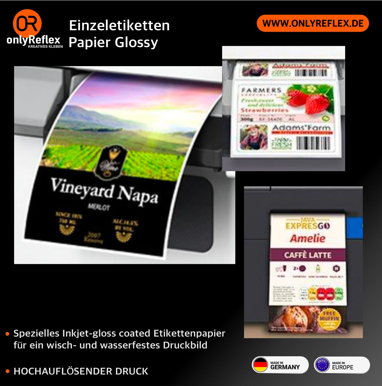 Etiketten Einzeln geschnitten, Wisch- und Wasserfest, Tinte, glänzend - Endlosetiketten Etiketten Einzeln geschnitten, Wisch- und Wasserfest, Tinte, glänzend - Endlosetiketten