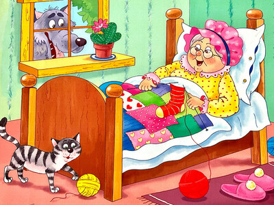 Pannello Cappuccetto Rosso - la Nonna a letto -Colorato
