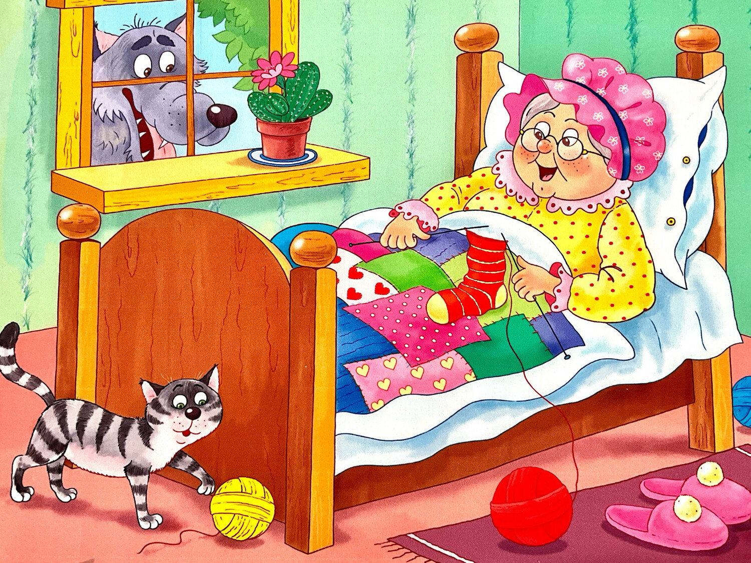 Pannello Cappuccetto Rosso - la Nonna a letto -Colorato