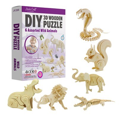 3D Puzzle - 6pk - Wild Animals