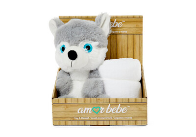Grey Wolf Toy with Blanket
