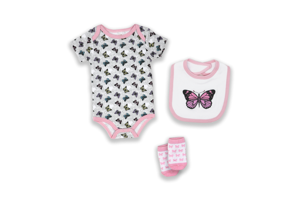 Bib Suit Sock Set - Pink Butterfly
