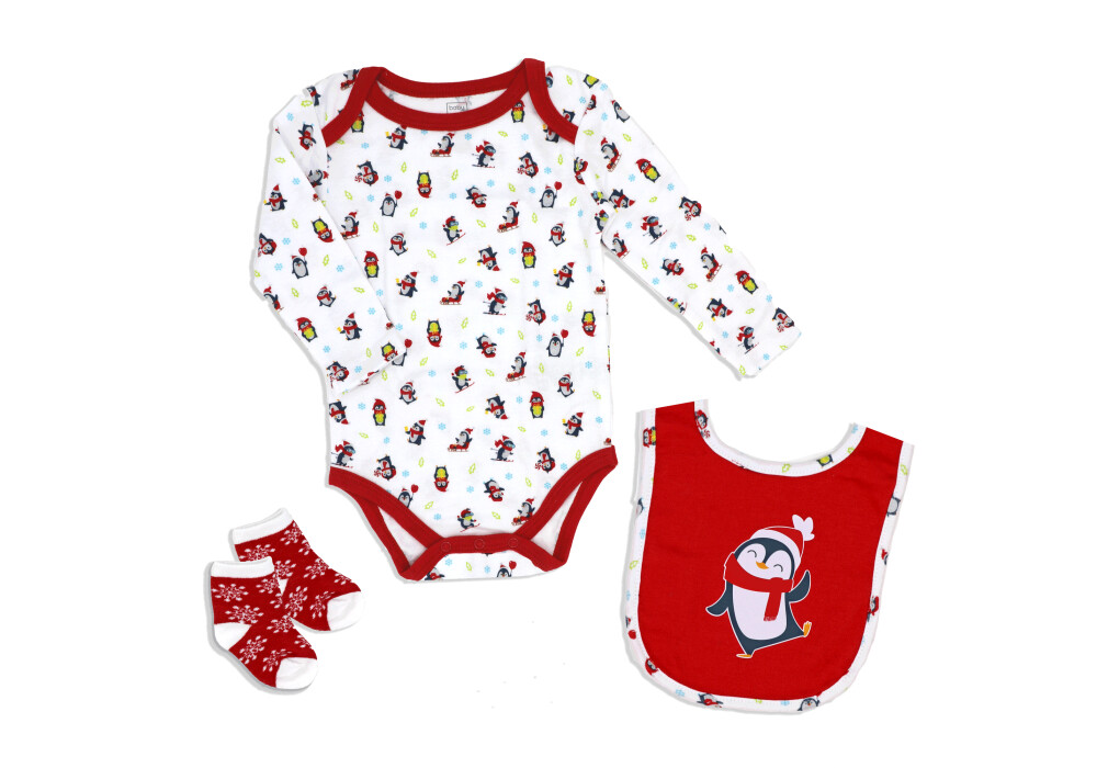 Bib Suit Sock Set - Red Penguin