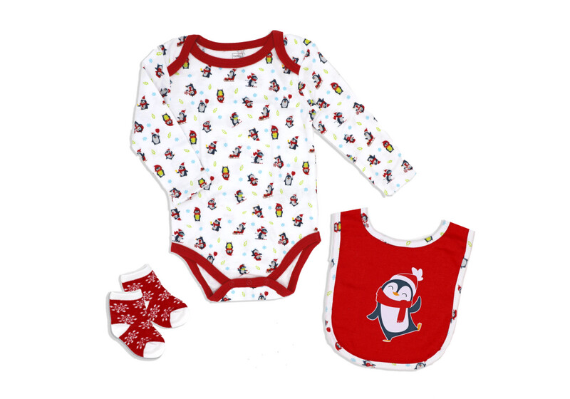 Bib Suit Sock Set - Red Penguin