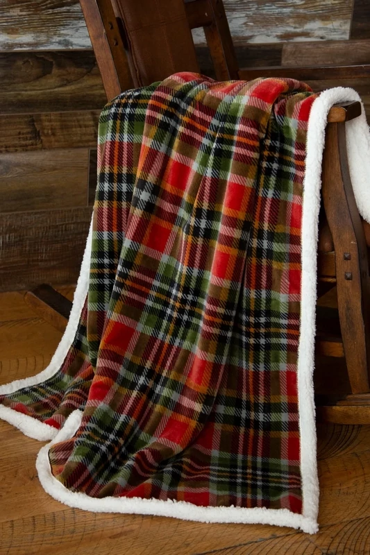 Rust and Sage Plaid Plush Throw
