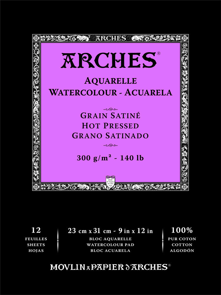 Arches 140lb Hot Press 9x12 12sh