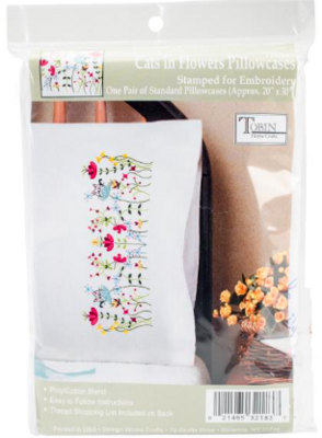 Stamped Pillow Cases - Cats in Flowers