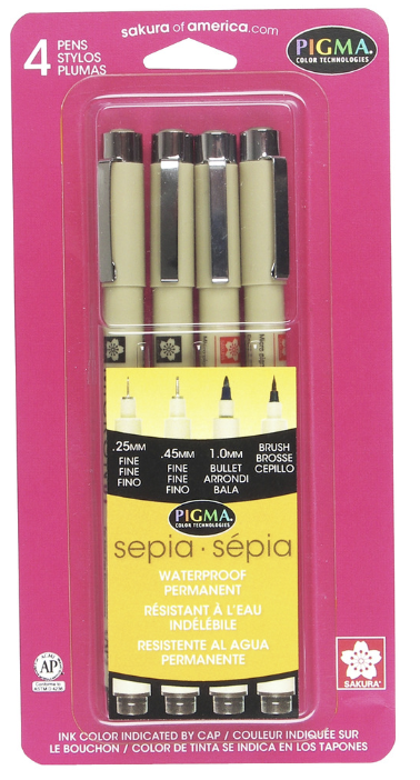 Pigma Sepia Waterproof Permanent 4pk