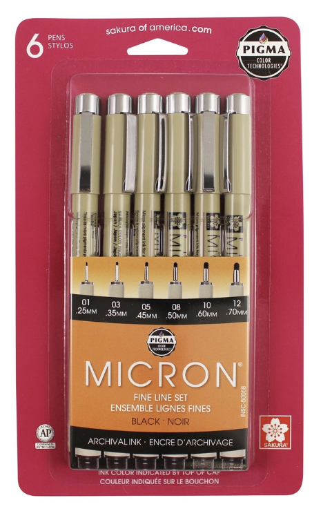 Pigma Micron Black Fine &amp; Bold Line 6pk
