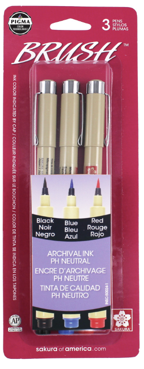 Pigma Brush Colored Tip Pens 3pk