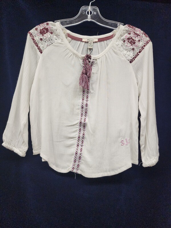 Silver Jeans Co Offwhite Tassel Blouse Kids 6X