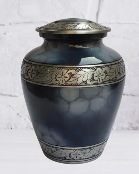 Vine &amp; Flower Pattern Cloudy Blue Urn