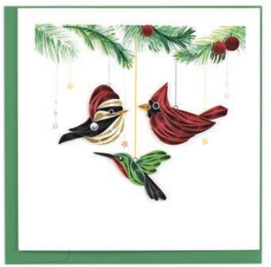 Quilled Card - Holiday Bird Ornaments