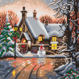 Crystal Art Snowman Cottage