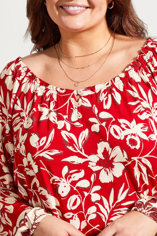 Buttoned Peasant Top Scarlet