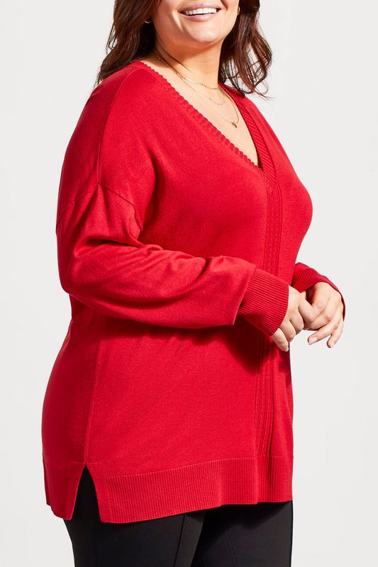 V-Neck Scarlet Cable Knit