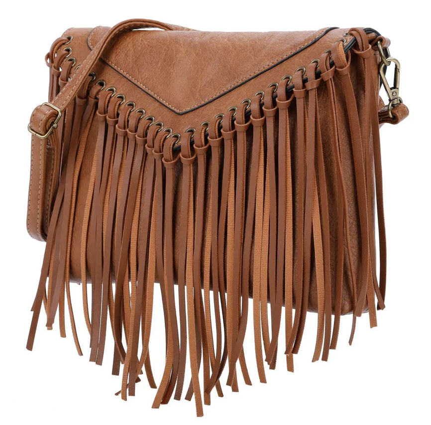 Vegan Fringe Clutch Blk/Brown