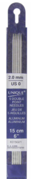 Double Point Knitting Needles 6" Aluminum - 2.0mm