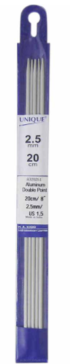 Double Point Knitting Needles 8" Aluminum - 2.5mm