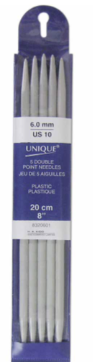 Double Point Knitting Needles 8" Plastic - 6.0mm