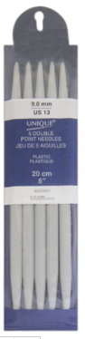 Double Point Knitting Needles 8" Plastic - 9.0mm