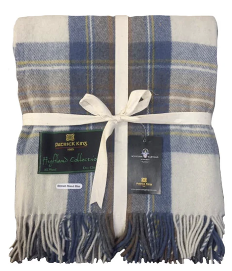 Merino Wool Tartan Blanket - Stuart Muted Blue