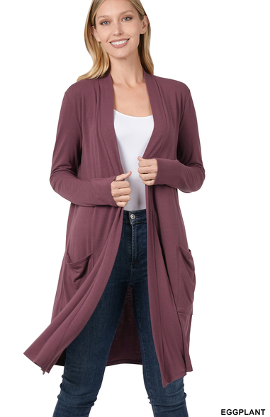 Pocketed Open Cardigan