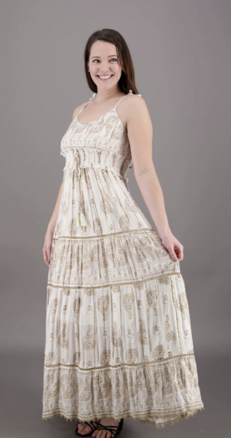 Long Gold Paisley Dress