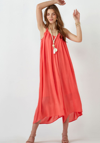 Coral Crinkle Romper
