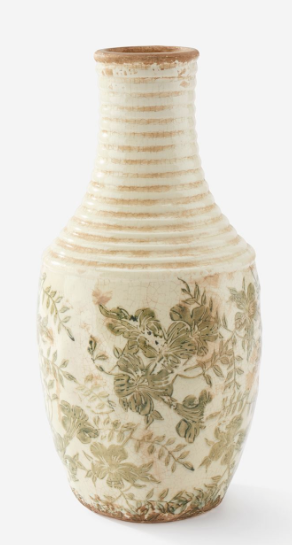 Green Vintage Ribbed Vase