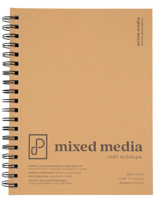 Prism Studio Mixed Media Book 160gsm 7x10&quot; 50 Sheets